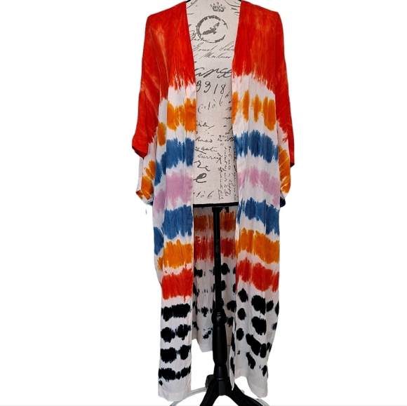 Kendall & Kylie Tie Dye colorful belted long maxi duster kimono - Picture 12 of 16